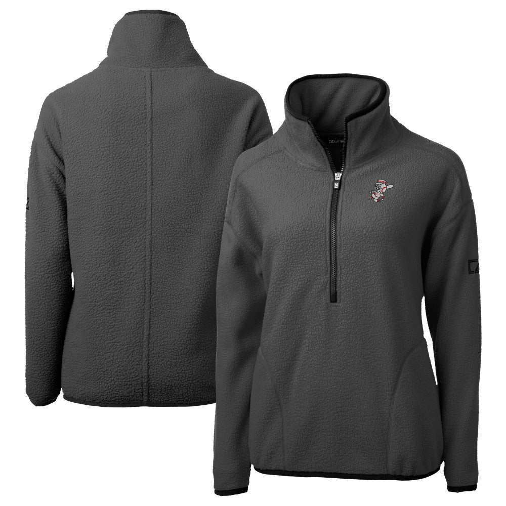 Cincinnati Reds Cutter & Buck Women's Cooperstown Collection Cascade Eco Sherpa Fleece Half-Zip Pullover Jacket - Charcoal Jackets