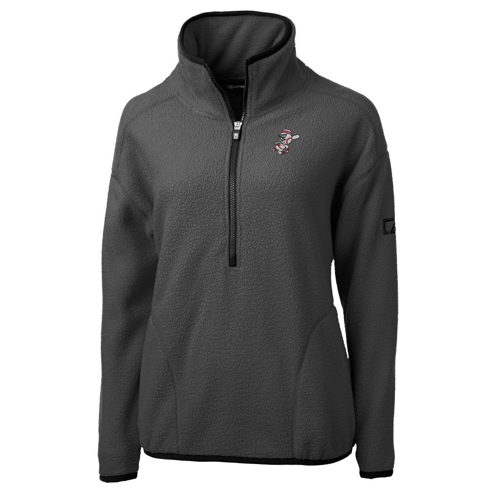 Cincinnati Reds Cutter & Buck Women's Cooperstown Collection Cascade Eco Sherpa Fleece Half-Zip Pullover Jacket - Charcoal Jackets