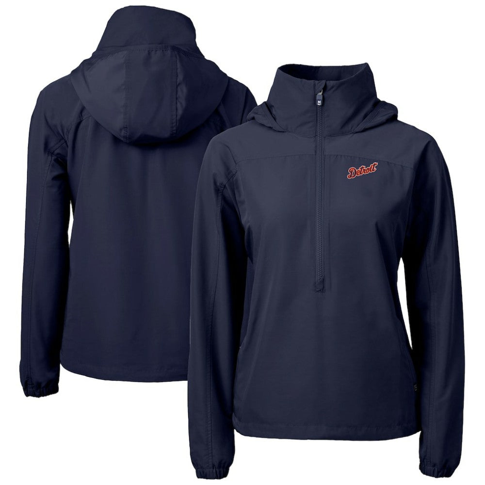 Detroit Tigers Cutter & Buck Women's  Charter Eco Recycled Half-Zip Anorak Jacket - Navy Jackets