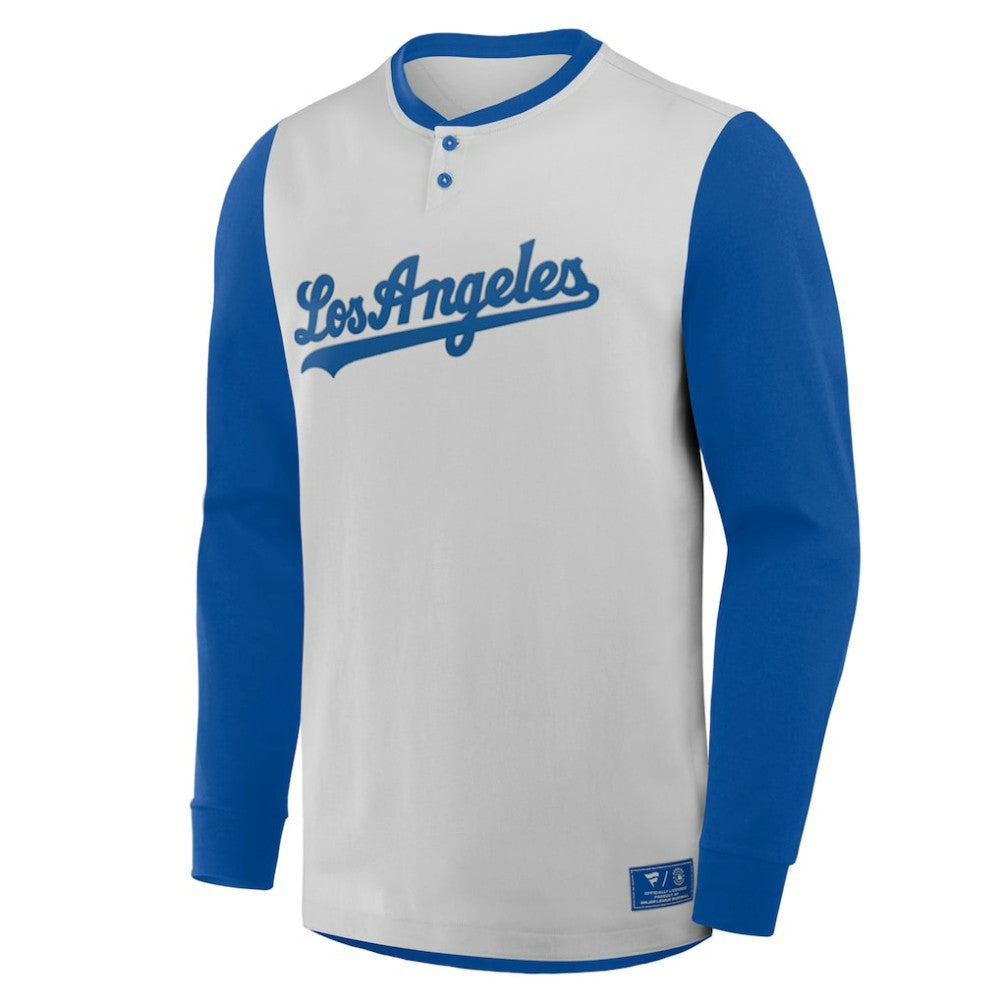 Los Angeles Dodgers Fanatics Clubhouse Long Sleeve Henley Shirt - Gray/Royal