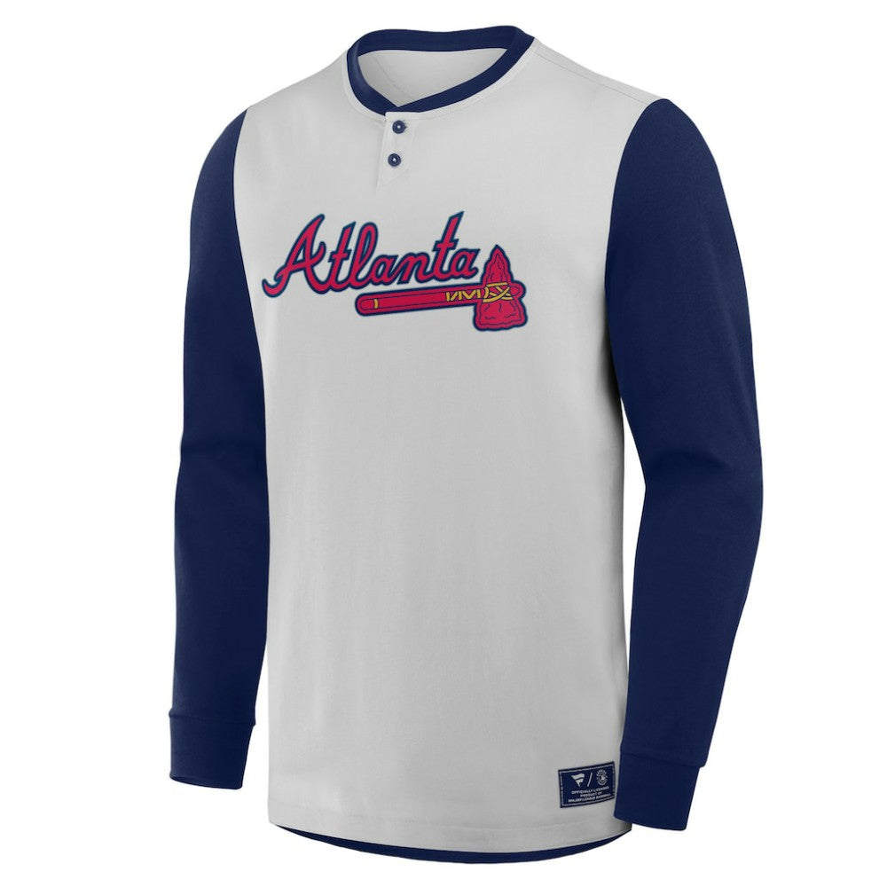 Atlanta Braves Fanatics Clubhouse Long Sleeve Henley Shirt - Gray/Navy