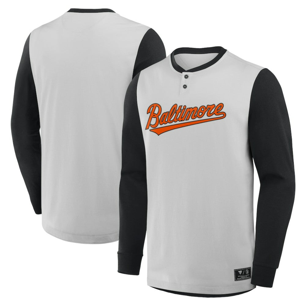 Baltimore Orioles Fanatics Clubhouse Long Sleeve Henley Shirt - Gray/Black