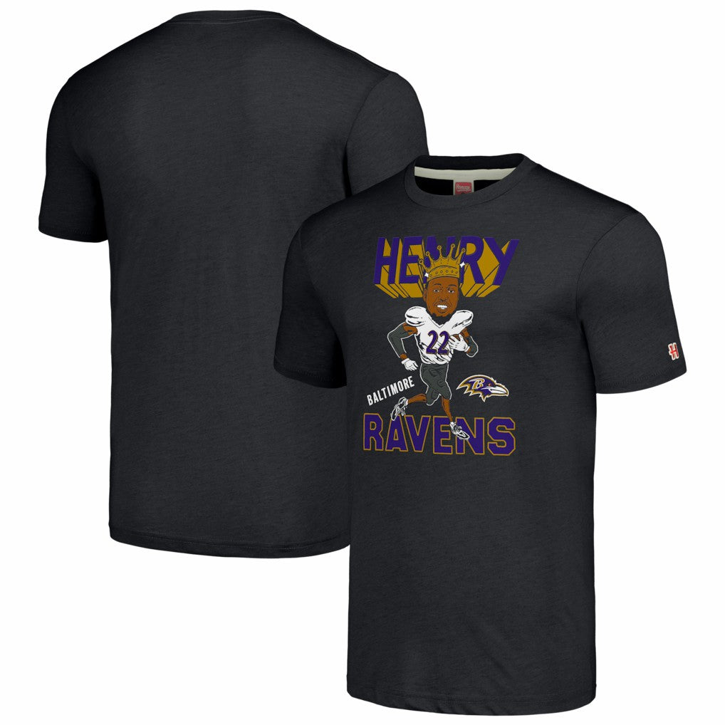Derrick Henry Baltimore Ravens Homage Unisex Caricature Player Tri-Blend T-Shirt - Charcoal T-shirts