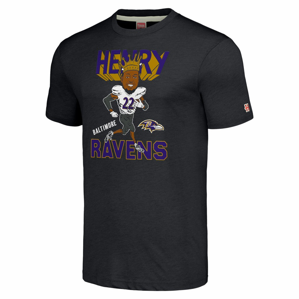 Derrick Henry Baltimore Ravens Homage Unisex Caricature Player Tri-Blend T-Shirt - Charcoal T-shirts