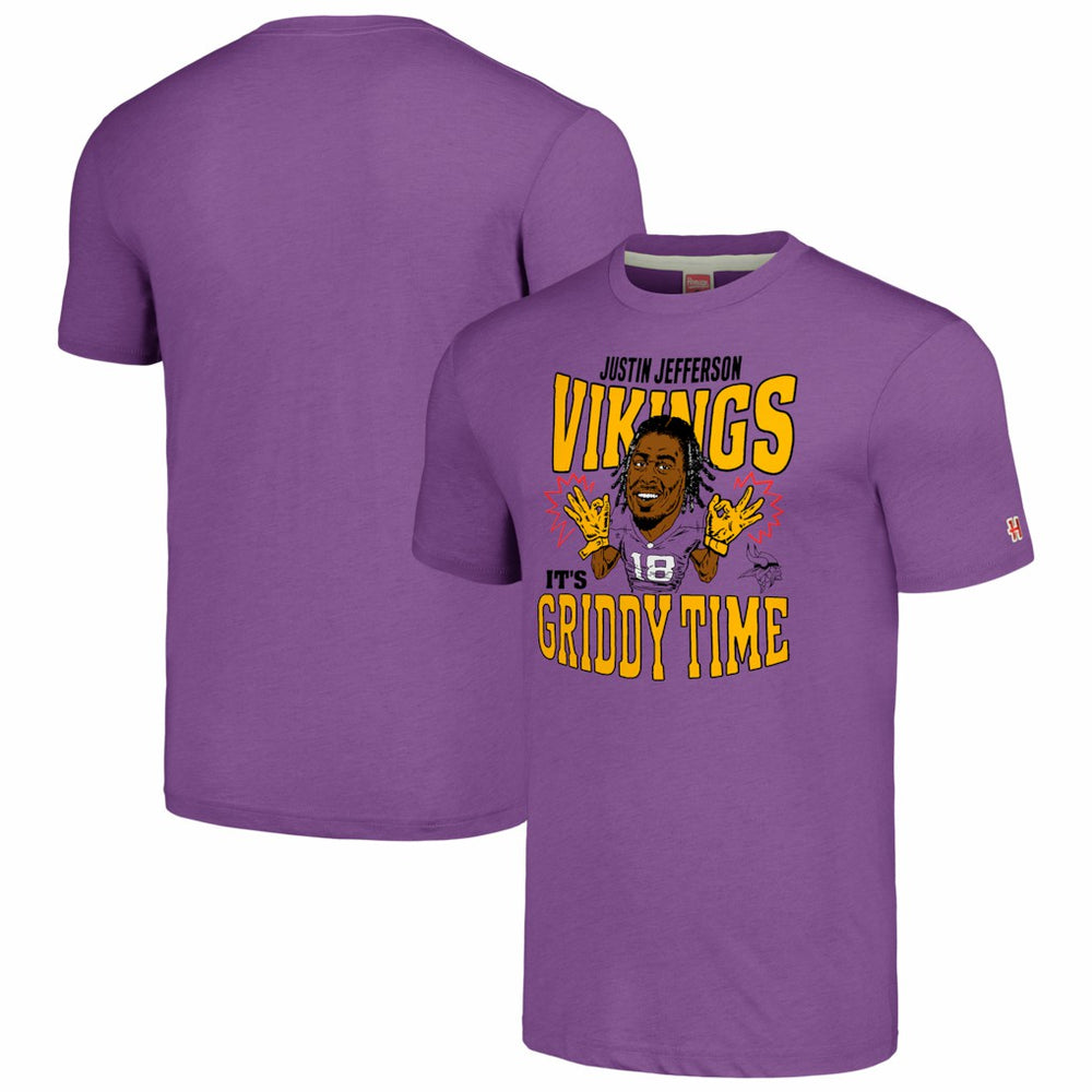 Justin Jefferson Minnesota Vikings Homage Unisex Caricature Player Tri-Blend T-Shirt - Heathered Purple T-shirts