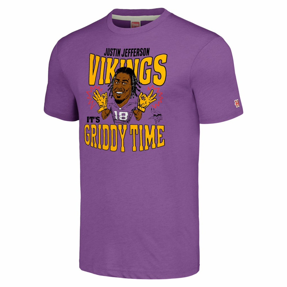 Justin Jefferson Minnesota Vikings Homage Unisex Caricature Player Tri-Blend T-Shirt - Heathered Purple T-shirts
