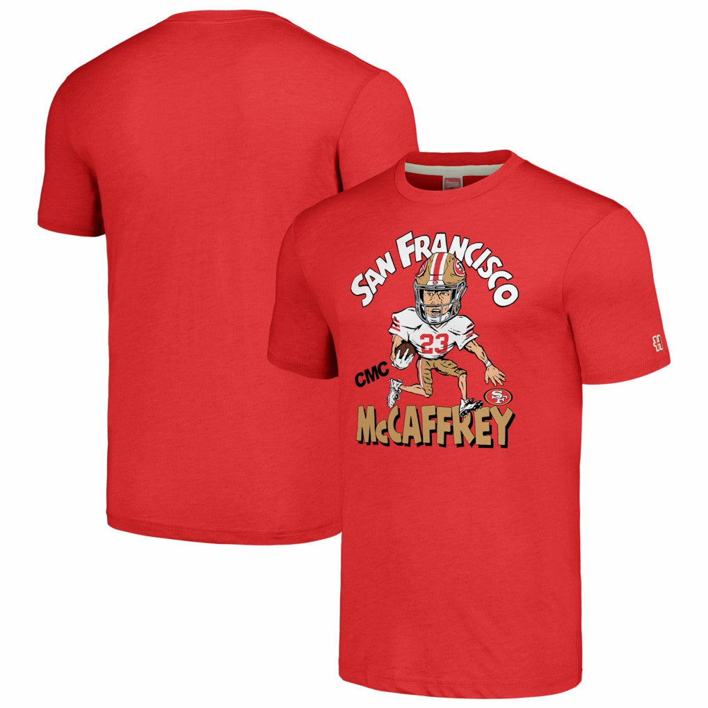 Christian McCaffrey San Francisco 49ers Homage Unisex Caricature Player Tri-Blend T-Shirt - Scarlet T-shirts