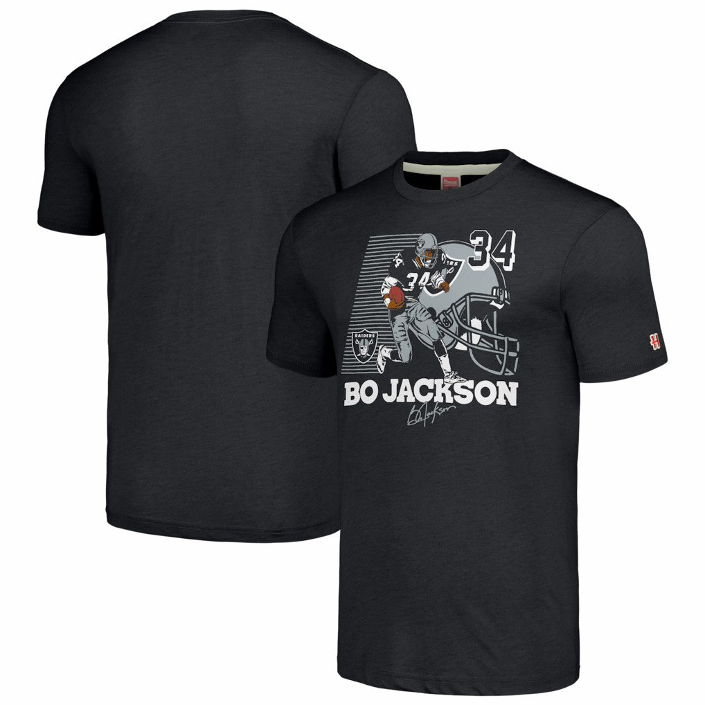 Bo Jackson Las Vegas Raiders Homage Unisex Caricature Retired Player Tri-Blend T-Shirt - Charcoal T-shirts