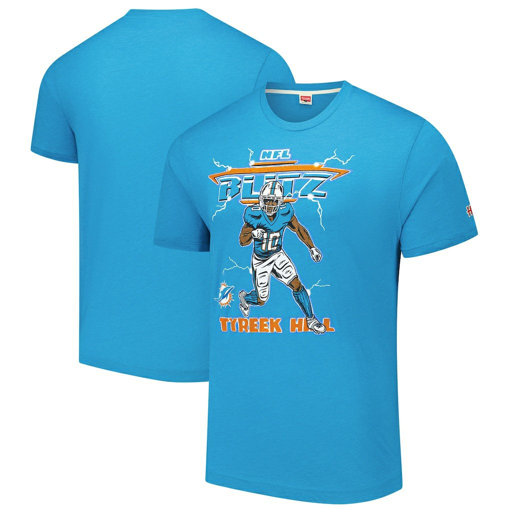 Tyreek Hill Miami Dolphins Homage Unisex NFL Blitz Player Tri-Blend T-Shirt - Heathered Aqua T-shirts