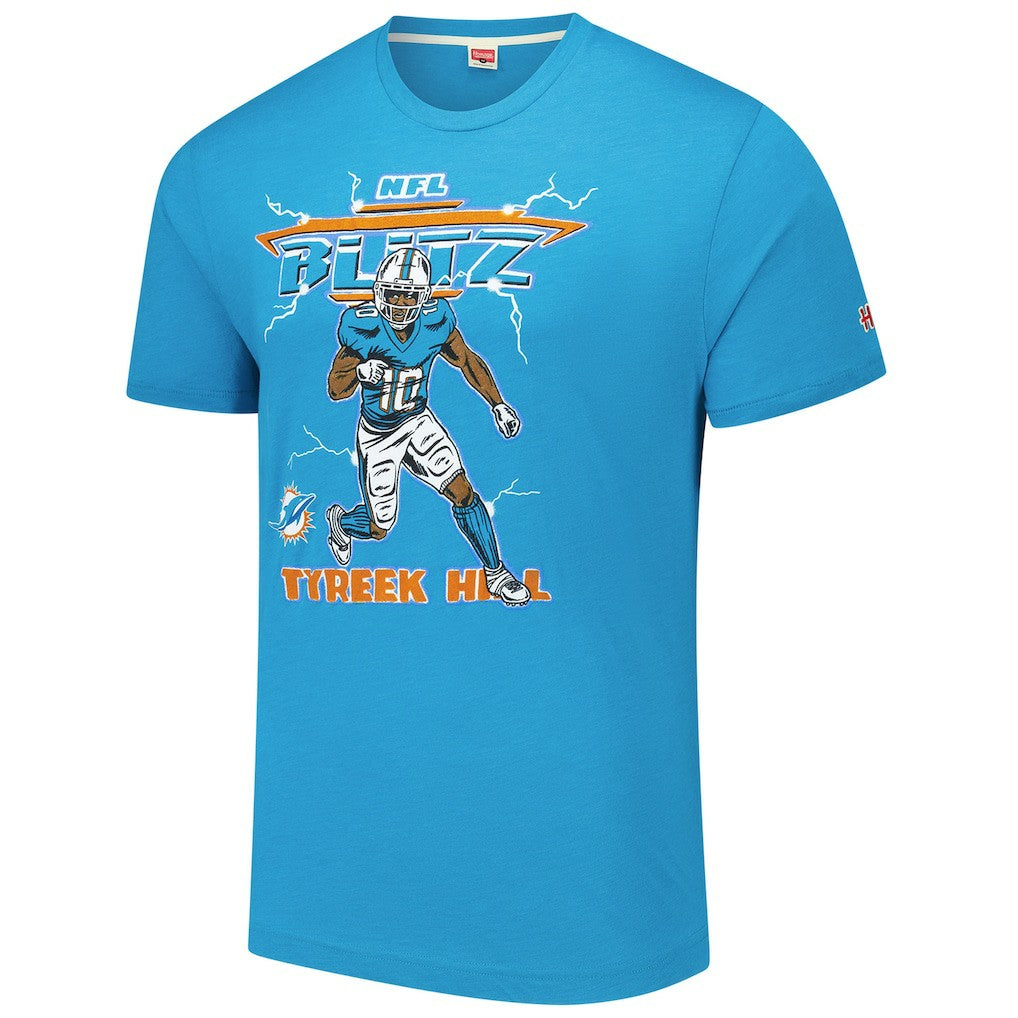 Tyreek Hill Miami Dolphins Homage Unisex NFL Blitz Player Tri-Blend T-Shirt - Heathered Aqua T-shirts