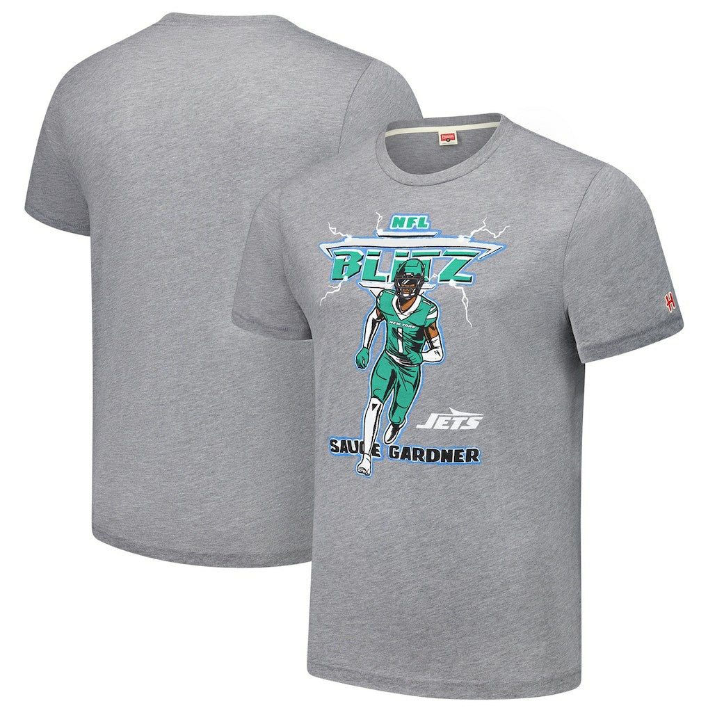 Ahmad Sauce Gardner New York Jets Homage Unisex NFL Blitz Player Tri-Blend T-Shirt - Heathered Gray T-shirts