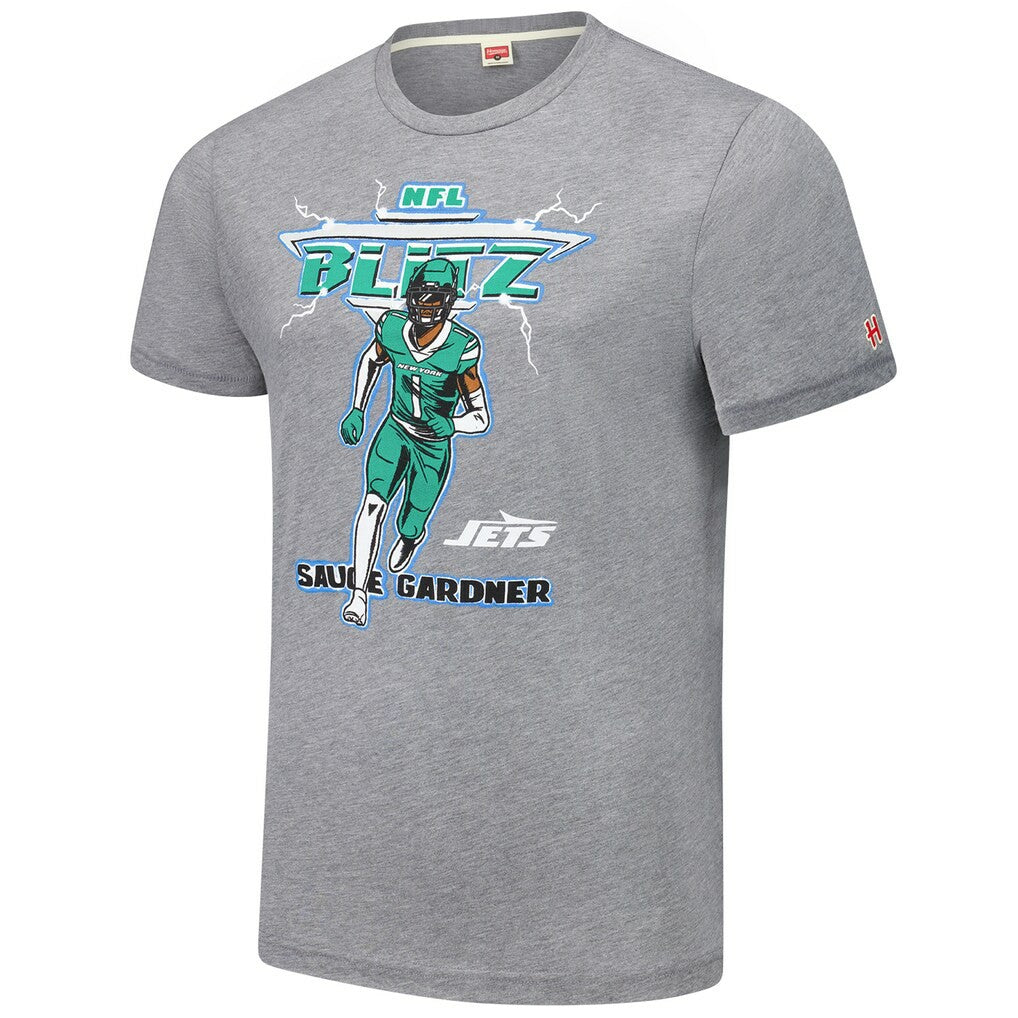 Ahmad Sauce Gardner New York Jets Homage Unisex NFL Blitz Player Tri-Blend T-Shirt - Heathered Gray T-shirts