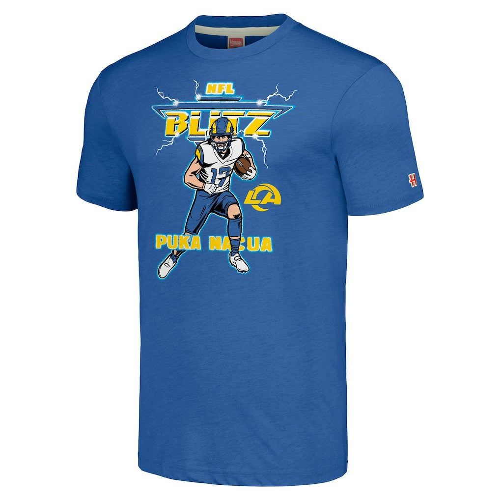 Puka Nacua Los Angeles Rams Homage Unisex NFL Blitz Player Tri-Blend T-Shirt - Royal T-shirts