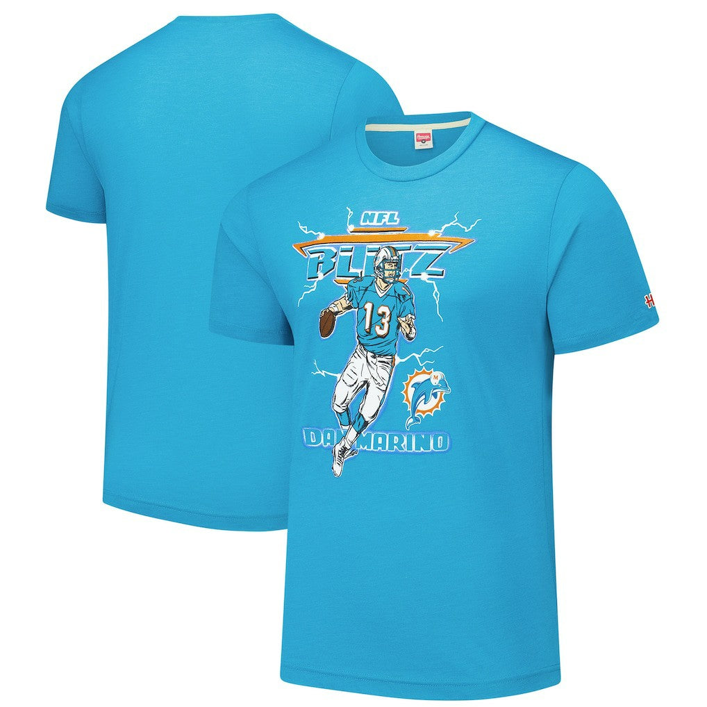 Dan Marino Miami Dolphins Homage Unisex NFL Blitz Retired Player Tri-Blend T-Shirt - Heathered Aqua T-shirts