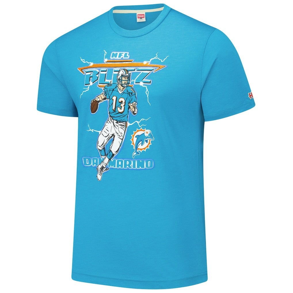 Dan Marino Miami Dolphins Homage Unisex NFL Blitz Retired Player Tri-Blend T-Shirt - Heathered Aqua T-shirts