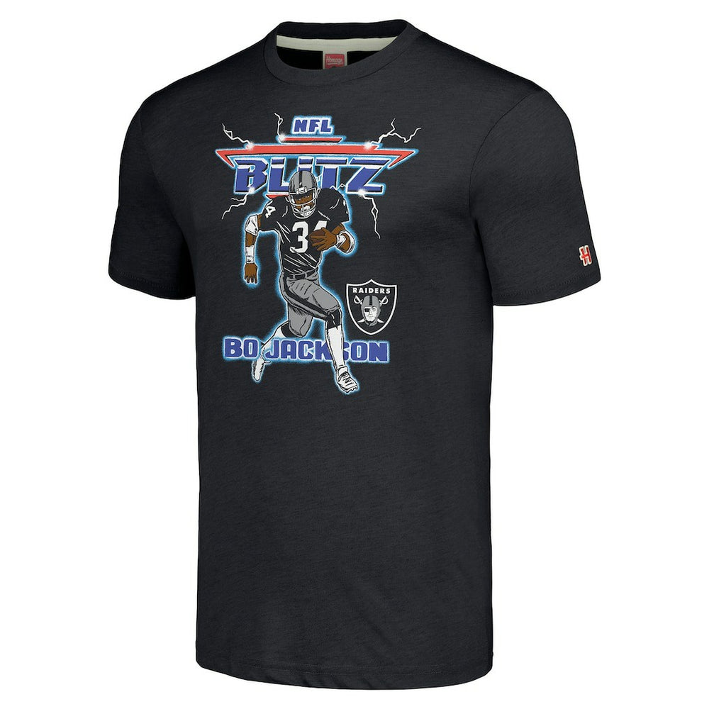 Bo Jackson Las Vegas Raiders Homage Unisex NFL Blitz Retired Player Tri-Blend T-Shirt - Heathered Charcoal T-shirts