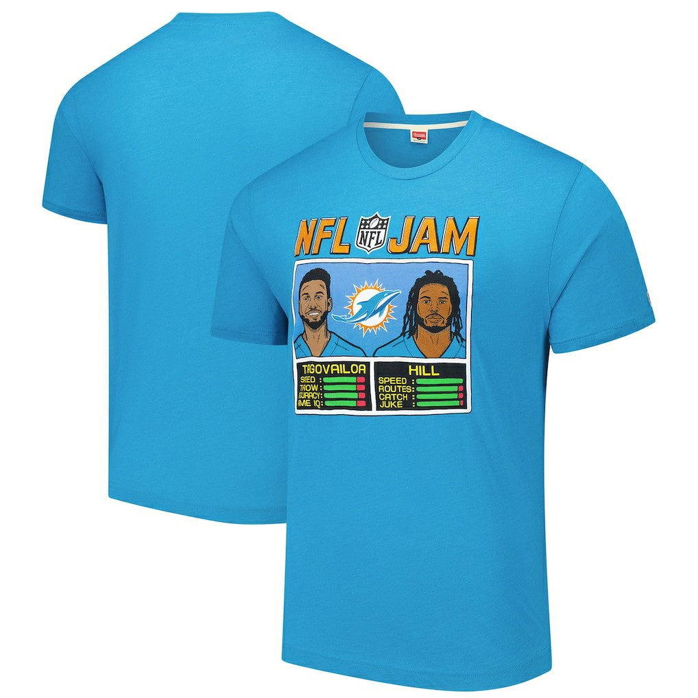 Tua Tagovailoa & Tyreek Hill Miami Dolphins Homage Unisex NFL Jam Tri-Blend T-Shirt - Aqua T-shirts