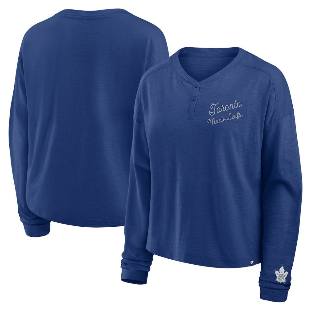 Toronto Maple Leafs Fanatics Women's Oversized All Out Effort Long Sleeve Henley T-Shirt - Blue | US 201742845