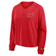 Chicago Blackhawks Fanatics Women's Oversized All Out Effort Long Sleeve Henley T-Shirt - Red | US 201742847