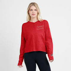 Carolina Hurricanes Fanatics Women's Oversized All Out Effort Long Sleeve Henley T-Shirt - Red | US 201742848