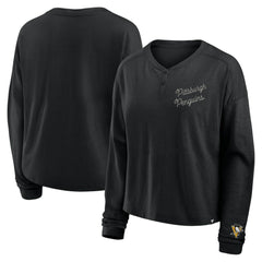 Pittsburgh Penguins Fanatics Women's Oversized All Out Effort Long Sleeve Henley T-Shirt - Black | US 201742853