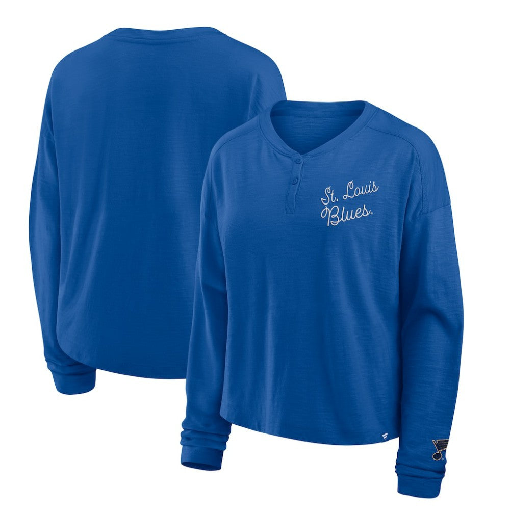 St. Louis Blues Fanatics Women's Oversized All Out Effort Long Sleeve Henley T-Shirt - Blue | US 201742857
