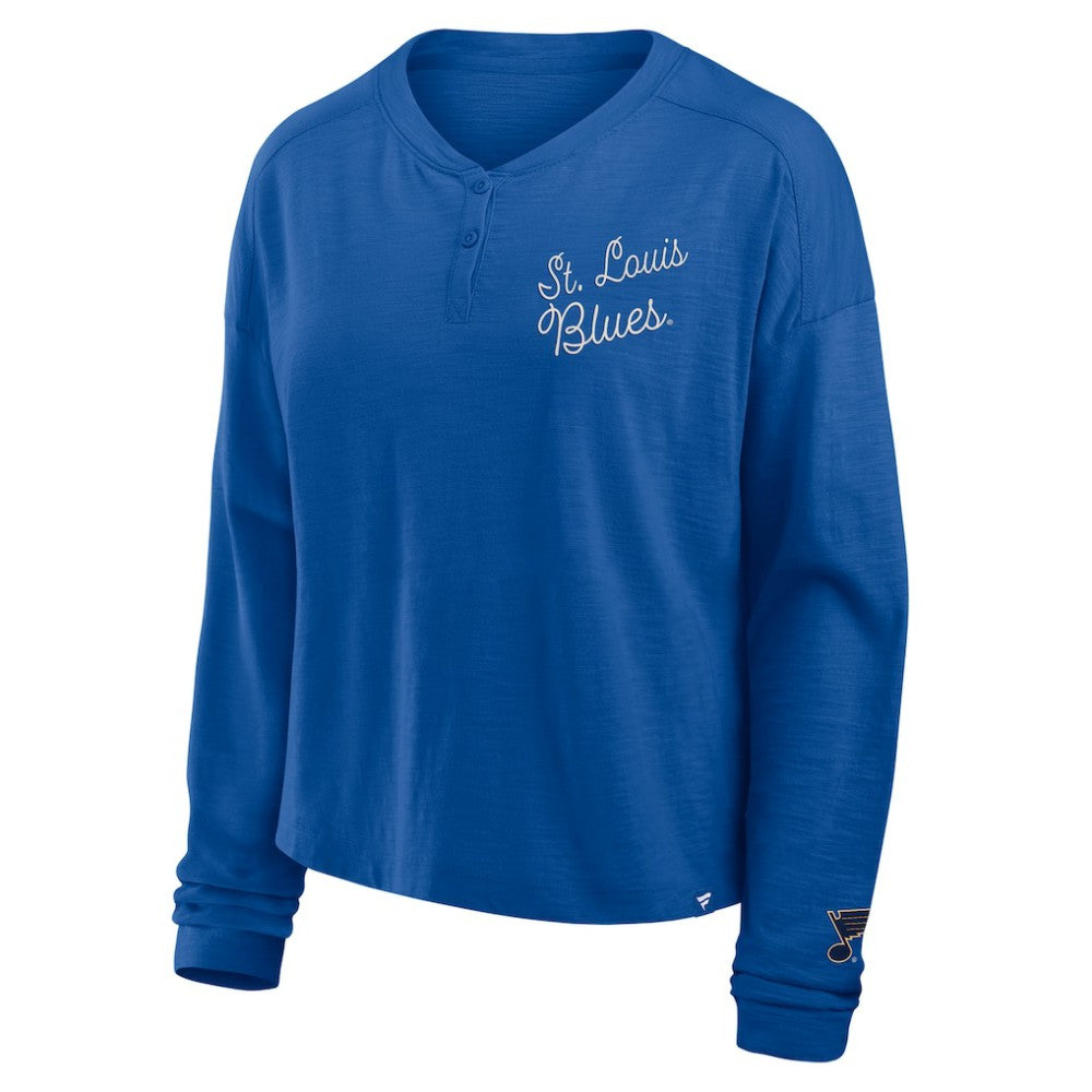 St. Louis Blues Fanatics Women's Oversized All Out Effort Long Sleeve Henley T-Shirt - Blue | US 201742857