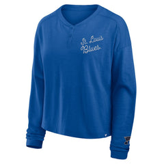 St. Louis Blues Fanatics Women's Oversized All Out Effort Long Sleeve Henley T-Shirt - Blue | US 201742857