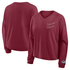 Colorado Avalanche Fanatics Women's Oversized All Out Effort Long Sleeve Henley T-Shirt - Burgundy | US 201742860