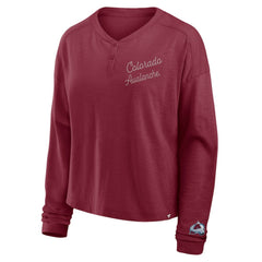 Colorado Avalanche Fanatics Women's Oversized All Out Effort Long Sleeve Henley T-Shirt - Burgundy | US 201742860