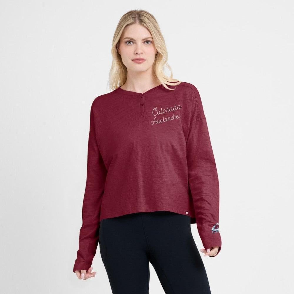 Colorado Avalanche Fanatics Women's Oversized All Out Effort Long Sleeve Henley T-Shirt - Burgundy | US 201742860