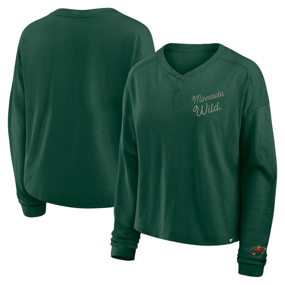 Minnesota Wild Fanatics Women's Oversized All Out Effort Long Sleeve Henley T-Shirt - Green | US 201742863