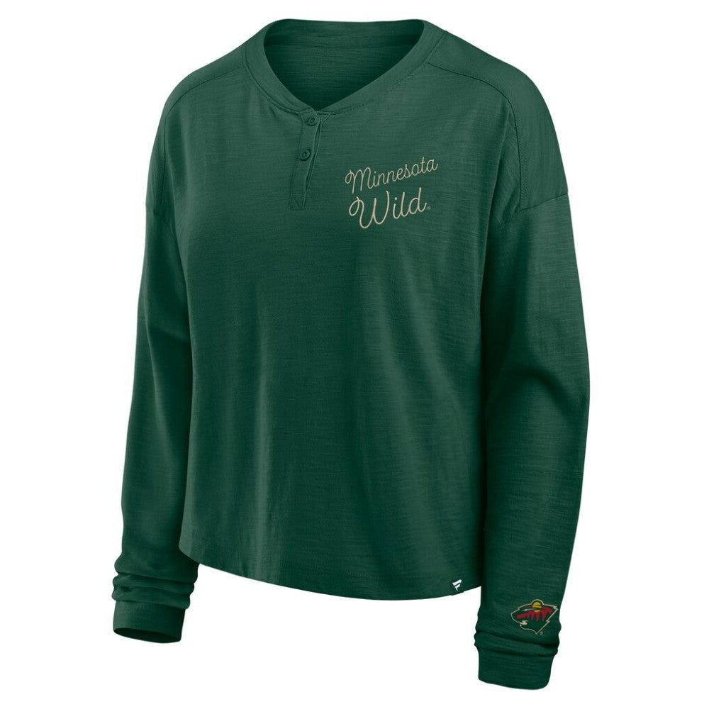 Minnesota Wild Fanatics Women's Oversized All Out Effort Long Sleeve Henley T-Shirt - Green | US 201742863