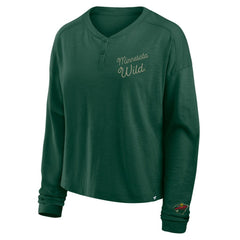 Minnesota Wild Fanatics Women's Oversized All Out Effort Long Sleeve Henley T-Shirt - Green | US 201742863