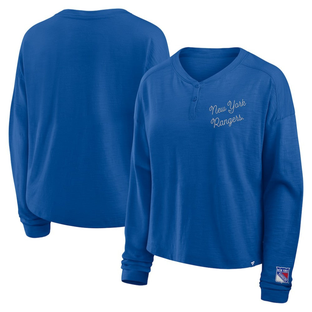 New York Rangers Fanatics Women's Oversized All Out Effort Long Sleeve Henley T-Shirt - Blue | US 201742866