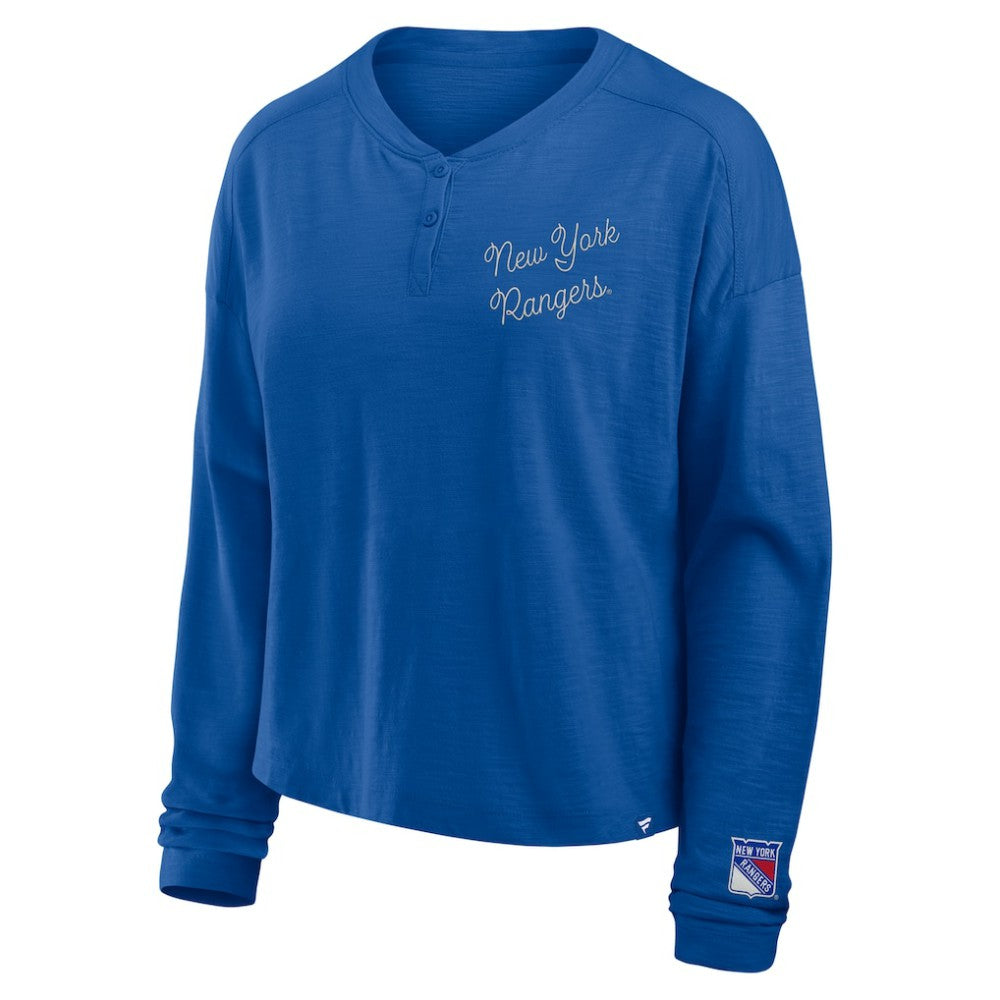 New York Rangers Fanatics Women's Oversized All Out Effort Long Sleeve Henley T-Shirt - Blue | US 201742866