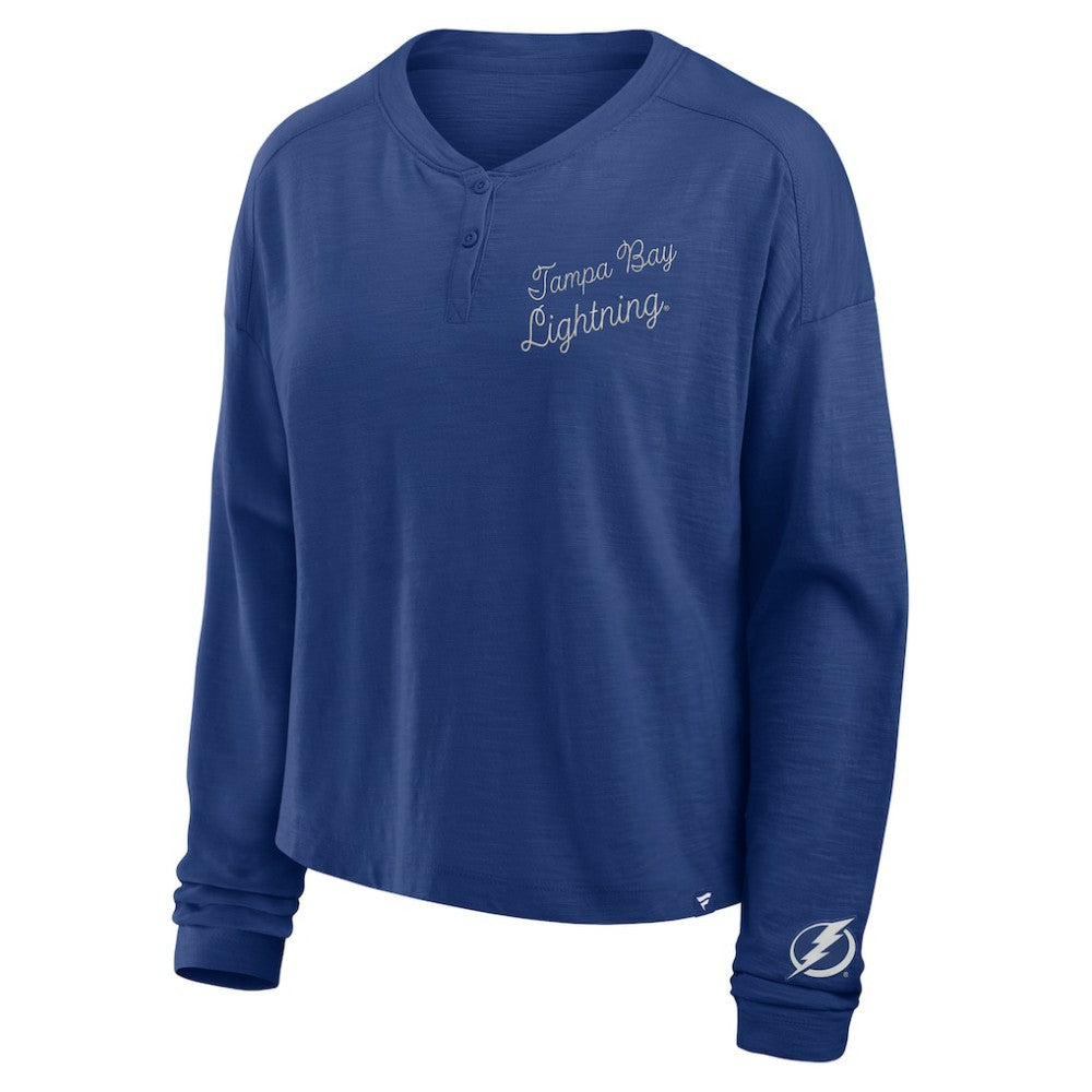 Tampa Bay Lightning Fanatics Women's Oversized All Out Effort Long Sleeve Henley T-Shirt - Blue | US 201742867