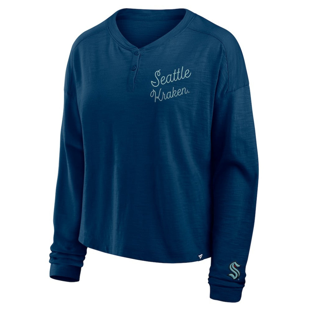 Seattle Kraken Fanatics Women's Oversized All Out Effort Long Sleeve Henley T-Shirt - Deep Sea Blue | US 201742868