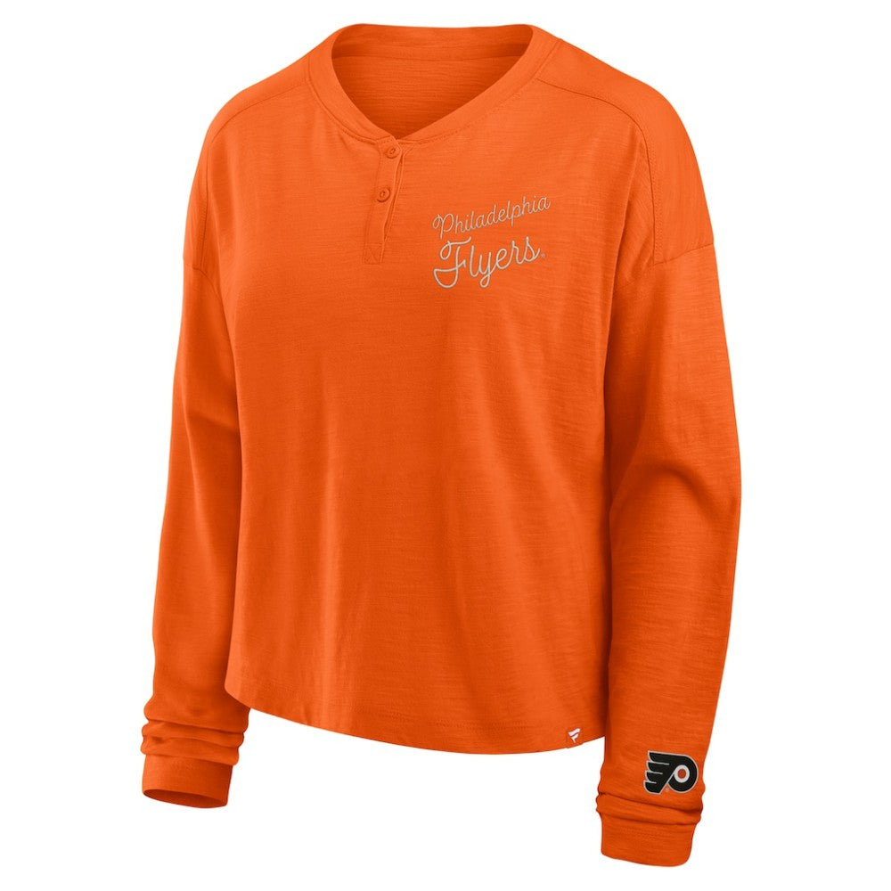 Philadelphia Flyers Fanatics Women's Oversized All Out Effort Long Sleeve Henley T-Shirt - Orange | US 201742869
