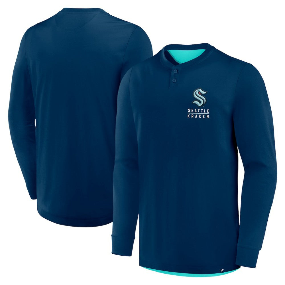 Seattle Kraken Fanatics Adrenaline Push Long Sleeve Henley Shirt - Deep Sea Blue | US 201742870