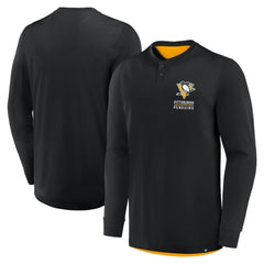 Pittsburgh Penguins Fanatics Adrenaline Push Long Sleeve Henley Shirt - Black | US 201742871