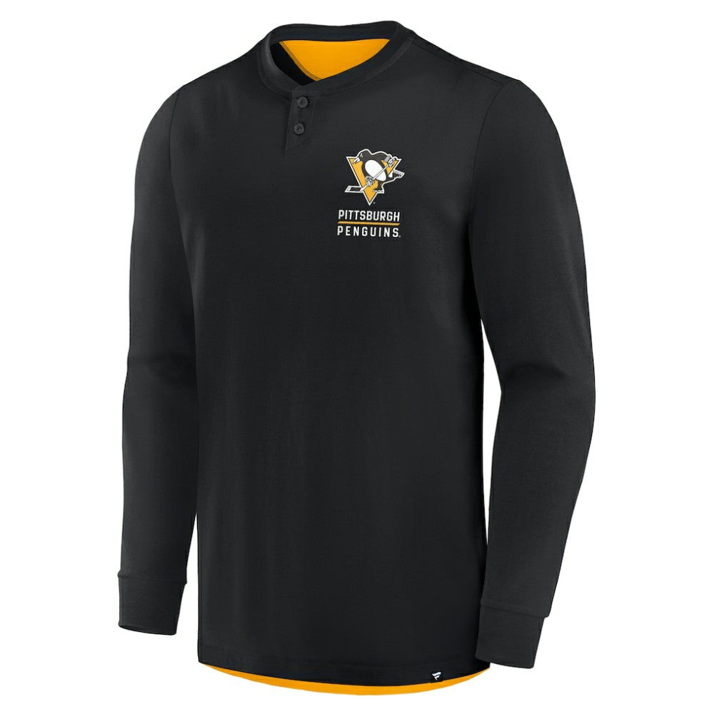 Pittsburgh Penguins Fanatics Adrenaline Push Long Sleeve Henley Shirt - Black | US 201742871