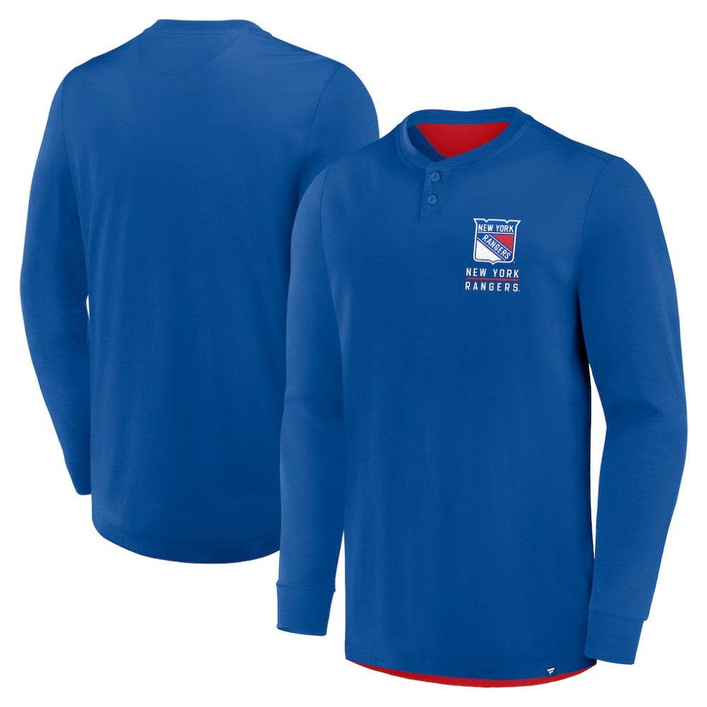 New York Rangers Fanatics Adrenaline Push Long Sleeve Henley Shirt - Blue | US 201742876