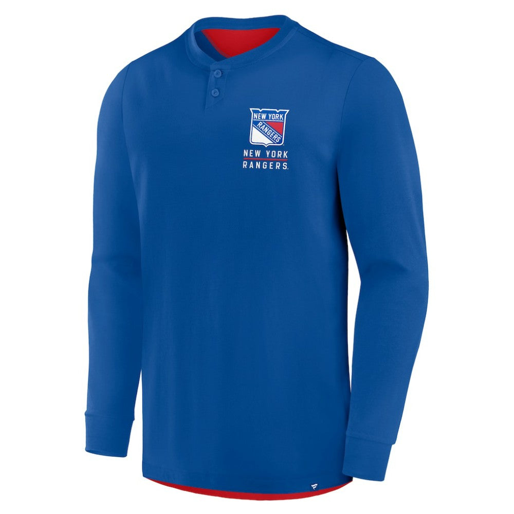 New York Rangers Fanatics Adrenaline Push Long Sleeve Henley Shirt - Blue | US 201742876