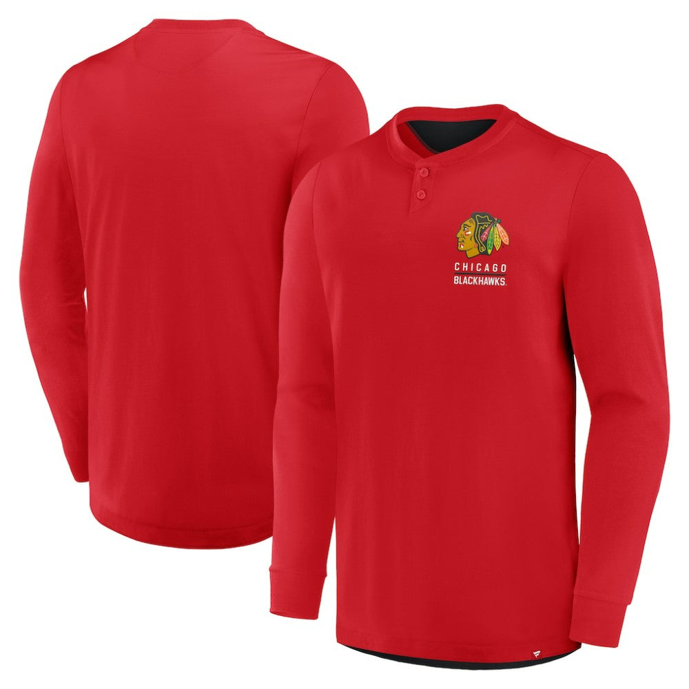 Chicago Blackhawks Fanatics Adrenaline Push Long Sleeve Henley Shirt - Red | US 201742885