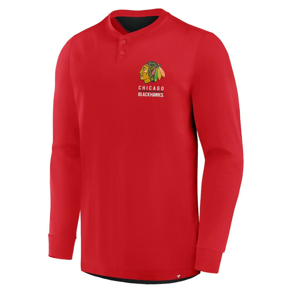 Chicago Blackhawks Fanatics Adrenaline Push Long Sleeve Henley Shirt - Red | US 201742885