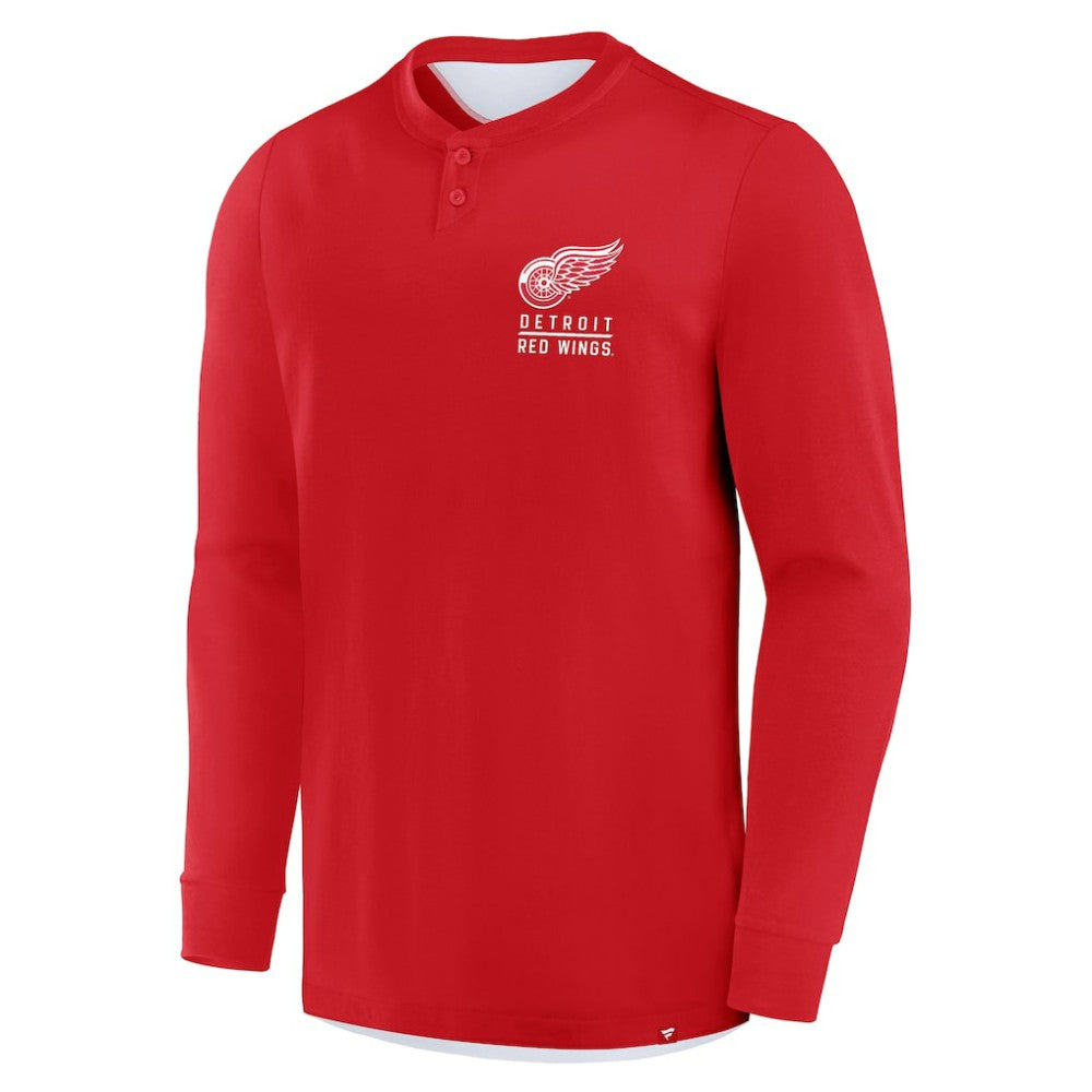 Detroit Red Wings Fanatics Adrenaline Push Long Sleeve Henley Shirt - Red | US 201742890