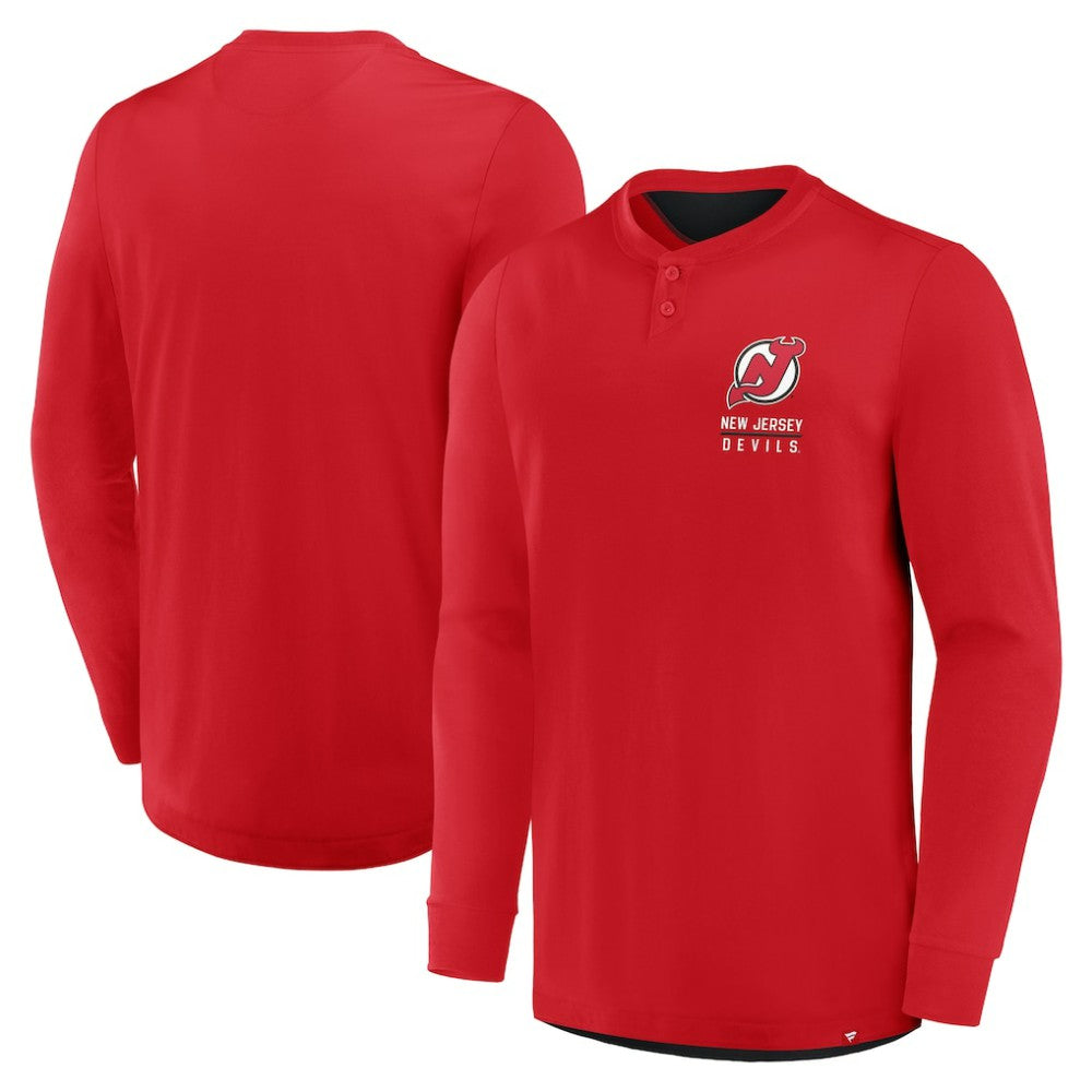 New Jersey Devils Fanatics Adrenaline Push Long Sleeve Henley Shirt - Red | US 201742893