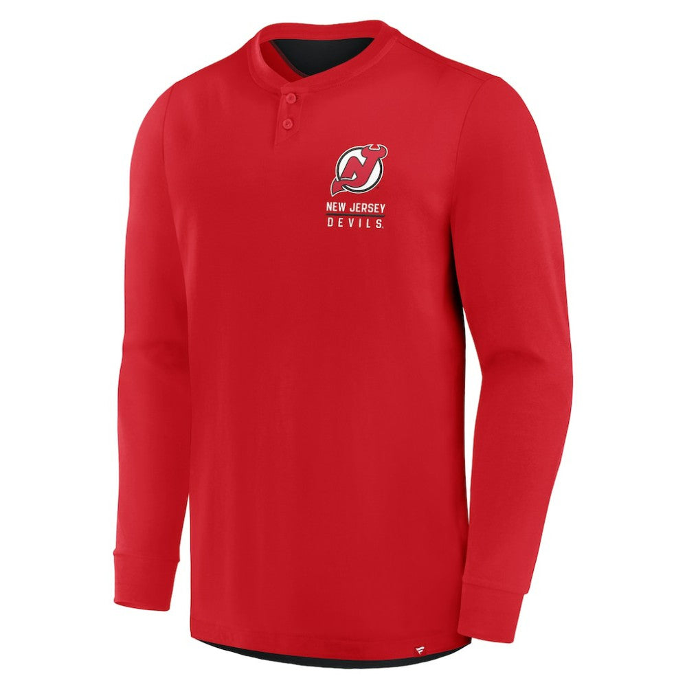 New Jersey Devils Fanatics Adrenaline Push Long Sleeve Henley Shirt - Red | US 201742893