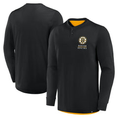 Boston Bruins Fanatics Adrenaline Push Long Sleeve Henley Shirt - Black | US 201742894